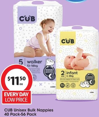 Coles CUB Unisex Bulk Nappies 40 Pack-56 Pack offer