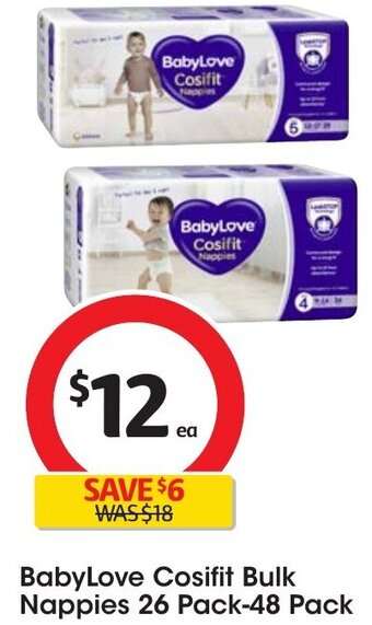 Coles BabyLove Cosifit Bulk Nappies 26 Pack-48 Pack offer