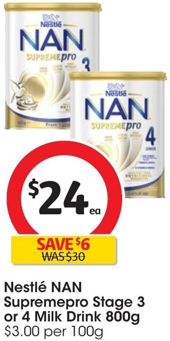Coles Nestlé NAN Supremepro Stage 3 or 4 Milk Drink 800g offer
