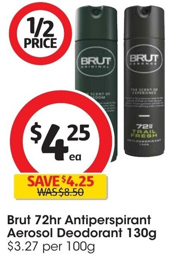 Coles Brut 72hr Antiperspirant Aerosol Deodorant 130g offer