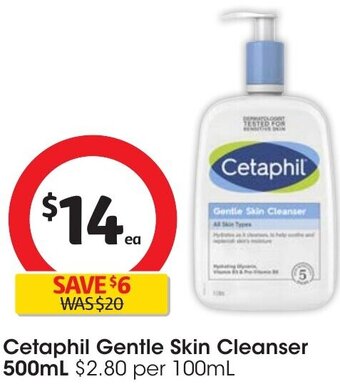 Coles Cetaphil Gentle Skin Cleanser 500mL offer
