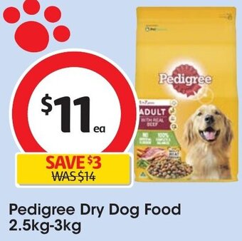 Coles Pedigree Dry Dog Food 2.5kg-3kg offer