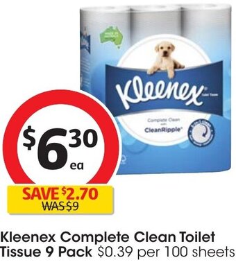 Coles Kleenex Complete Clean Toilet Tissue 9 Pack offer