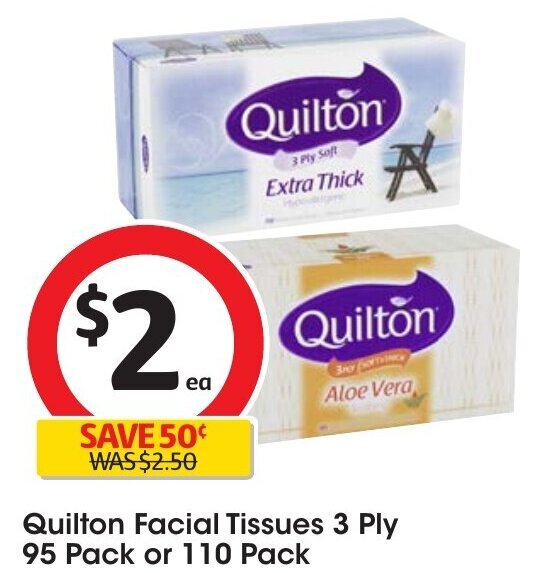 Quilton Facial Tissues 3 Ply 95 Pack or 110 Pack offer at Coles