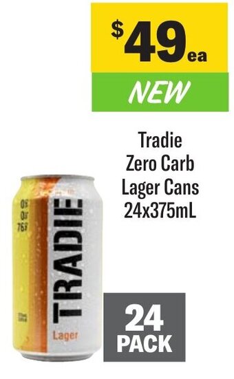 Coles Tradie Zero Carb Lager Cans 24x375mL offer