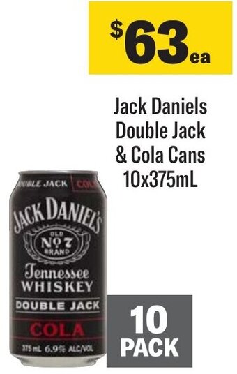 Coles Jack Daniels Double Jack & Cola Cans 10x375mL offer
