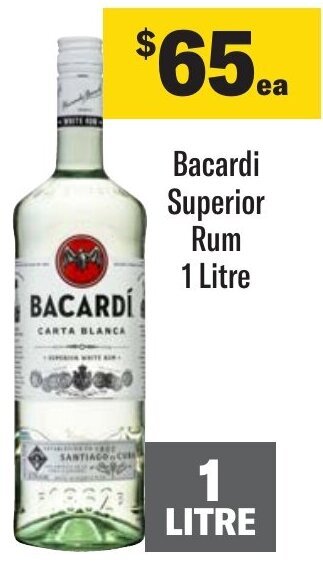 Coles Bacardi Superior Rum 1 Litre offer