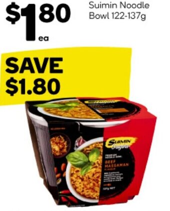 Woolworths Suimin Noodle Bowl 122-137g offer