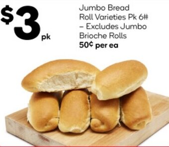 Woolworths Jumbo Bread Roll Varieties Pk 6 offer