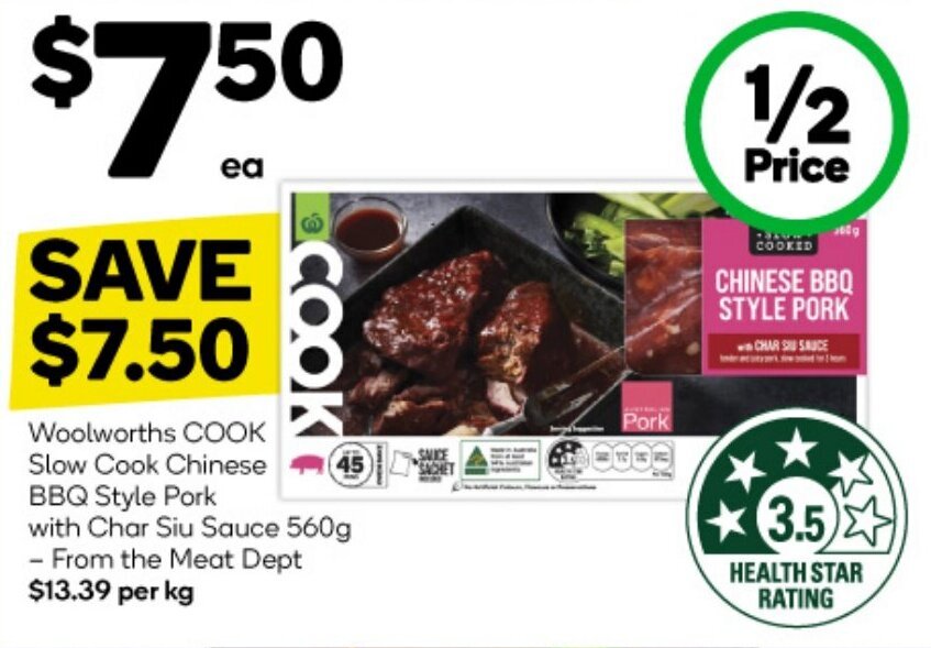 Woolworths COOK Slow Cook Chinese 45 BBQ Style Pork with Char Siu Sauce
