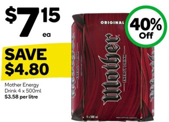 Woolworths Mother Energy Drink 4 x 500ml offer