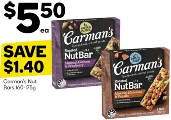 Woolworths Carman's Nut Bars 160-175g offer