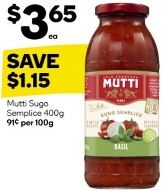 Woolworths Mutti Sugo Semplice 400g offer