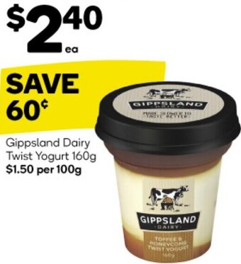 Woolworths Gippsland Dairy Twist Yogurt 160g offer