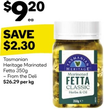 Woolworths Tasmanian Heritage Marinated Fetta 350g offer