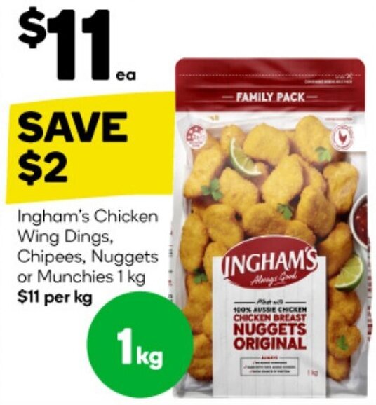 Ingham's Chicken Wing Dings, Chipees, Nuggets or Munchies 1 kg offer at