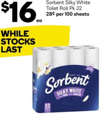 Woolworths Sorbent Silky White Toilet Roll Pk 32 offer