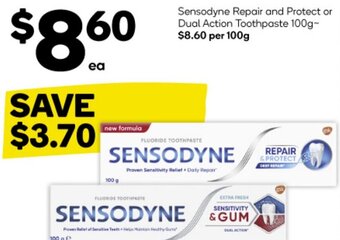 Woolworths Sensodyne Repair and Protect or Dual Action Toothpaste 100g offer