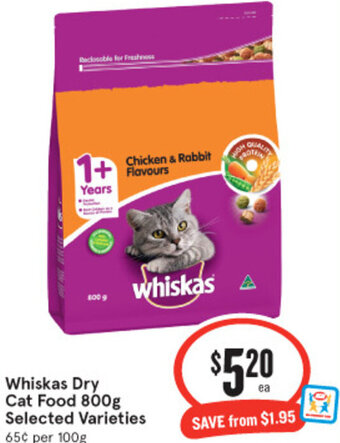 IGA Whiskas Dry Cat Food 800g offer