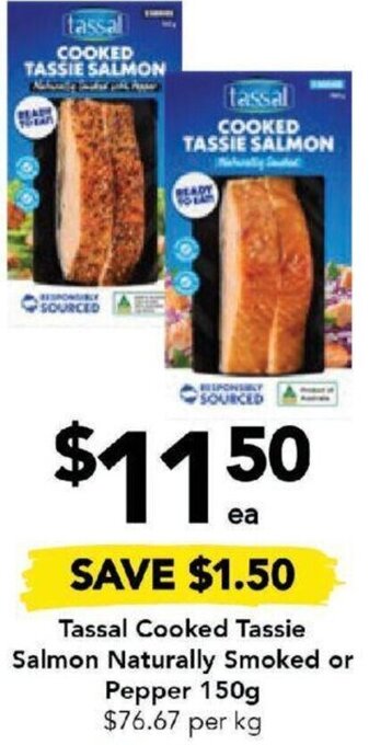 Drakes Tassal Cooked Tassie Salmon Naturally Smoked or Pepper 150g offer