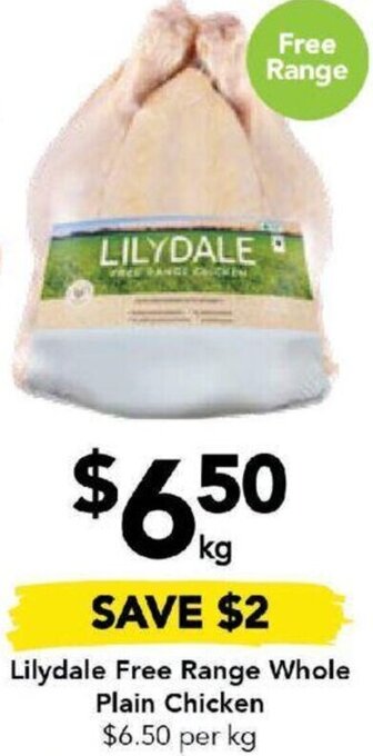 Drakes Lilydale Free Range Whole Plain Chicken offer
