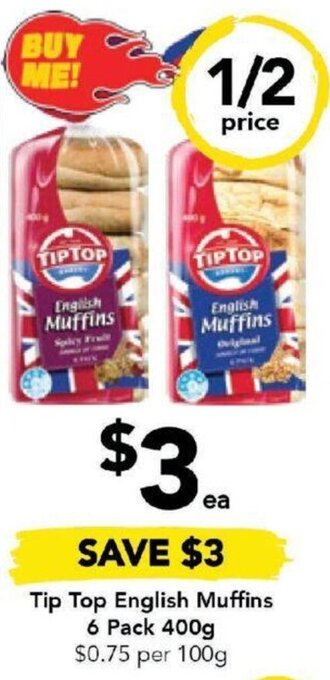 Drakes Tip Top English Muffins 6 Pack 400g offer