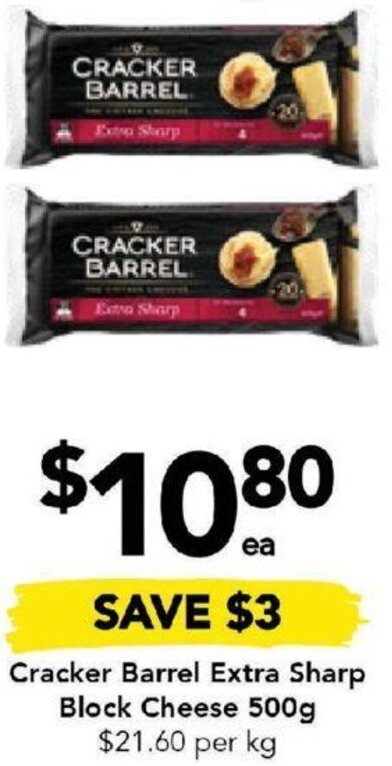 Drakes Cracker Barrel Extra Sharp Block Cheese 500g offer