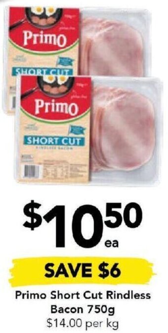 Drakes Primo Short Cut Rindless Bacon 750g offer