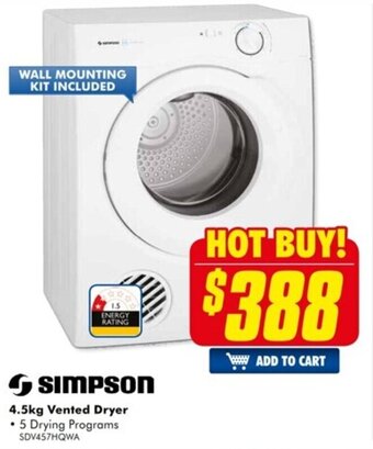 The Good Guys Simpson 4.5kg Vented Dryer offer