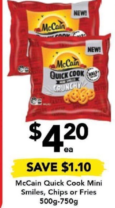 Drakes McCain Quick Cook Mini Smiles, Chips or Fries 500g-750g offer