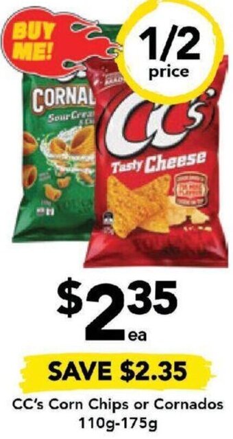 Drakes CC's Corn Chips or Cornados 110g-175g offer