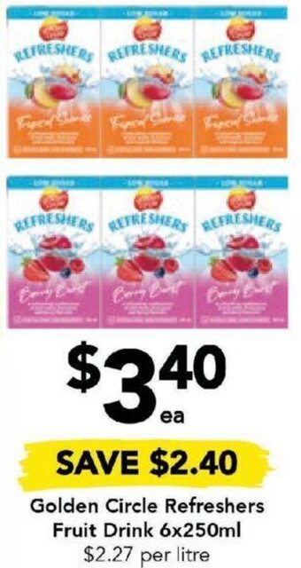 Drakes Golden Circle Refreshers Fruit Drink 6x250ml offer