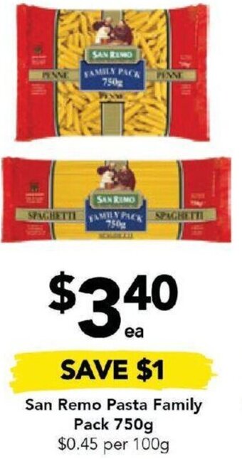 Drakes San Remo Pasta Family Pack 750g offer