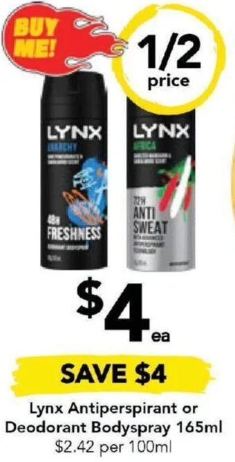 Drakes Lynx Antiperspirant or Deodorant Bodyspray 165ml offer