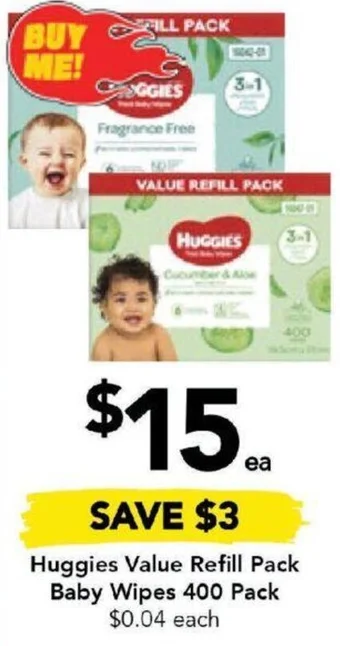 Drakes Huggies Value Refill Pack Baby Wipes 400 Pack offer