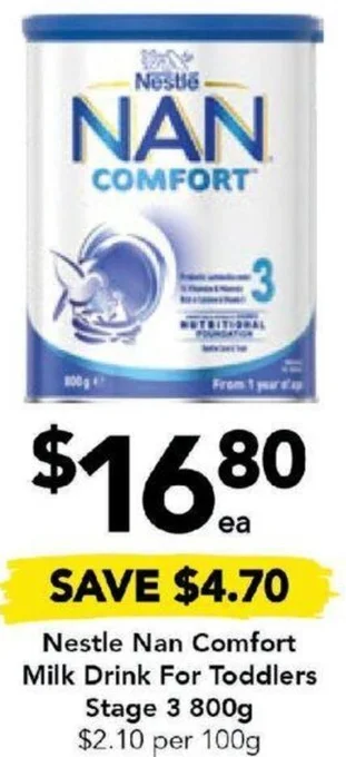 Drakes Nestle Nan Comfort Milk Drink For Toddlers Stage 3 800g offer