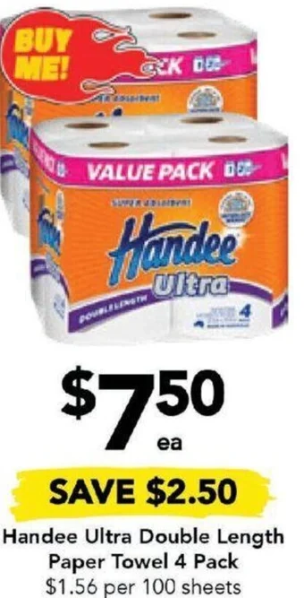 Drakes Handee Ultra Double Length Paper Towel 4 Pack offer