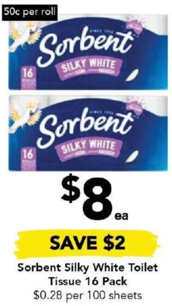 Drakes Sorbent Silky White Toilet Tissue 16 Pack offer