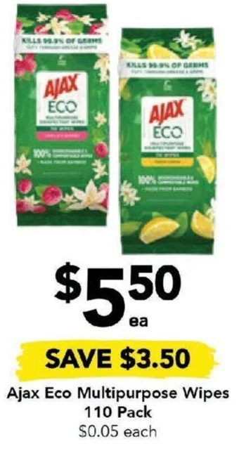 Drakes Ajax Eco Multipurpose Wipes 110 Pack offer