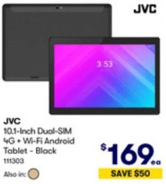 JVC 10.1-Inch Dual-SIM 4G+ Wi-Fi Android Tablet - Black