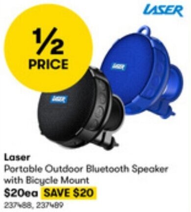 BIG W Laser Portable Outdoor Bluetooth Speaker with Bicycle Mount offer
