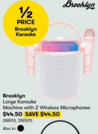 BIG W Brooklyn Large Karaoke Machine with 2 Wireless Microphones offer