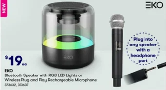 BIG W EKO Bluetooth Speaker with RGB LED Lights or Wireless Plug and Play Rechargeable Microphone offer