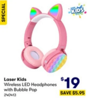 Laser Kids Wireless LED Headphones with Bubble Pop