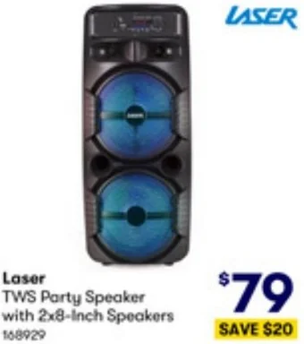 BIG W Laser TWS Party Speaker with 2x8-Inch Speakers offer