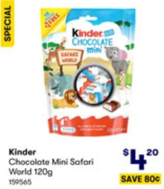 BIG W Kinder Chocolate Mini Safari World 120g offer