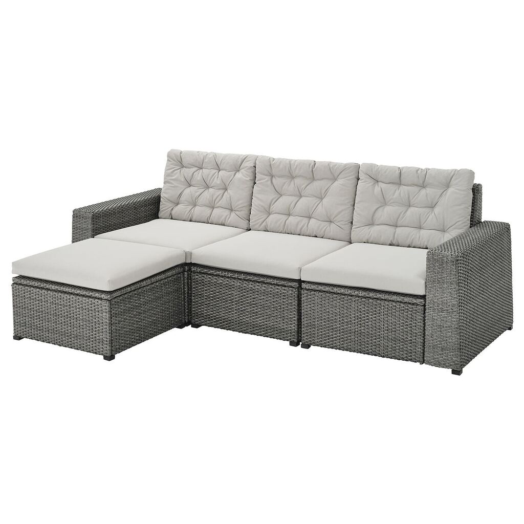 IKEA Sollerön 3-seat modular sofa, outdoor, with footstool dark grey/kuddarna grey offer