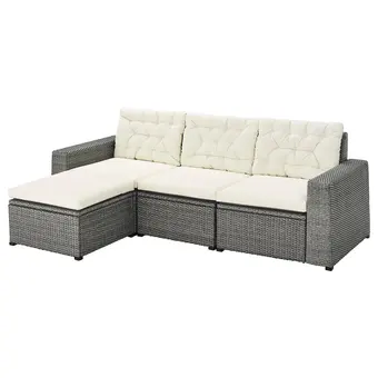 IKEA Sollerön 3-seat modular sofa, outdoor, with footstool dark grey/kuddarna beige offer