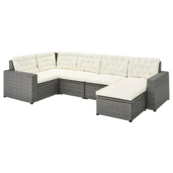 IKEA Sollerön modular corner sofa 4-seat, outdoor, with footstool dark grey/kuddarna beige offer