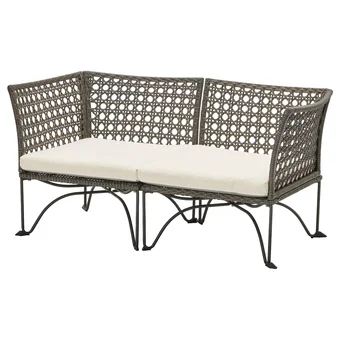 Jutholmen 2-seat modular sofa, outdoor, dark grey/kuddarna beige, 146x73 cm